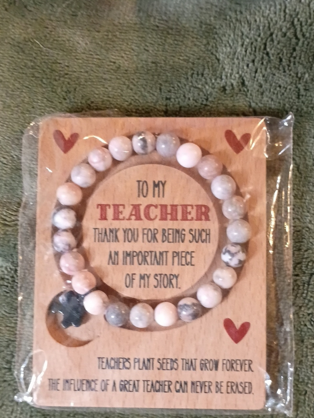 Source Unknown Pink and Gray Beaded Teacher Bracelet